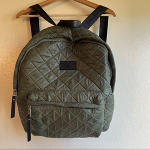 Steve Madden Moss Green Puffer Backpack with Black Straps and Detailing